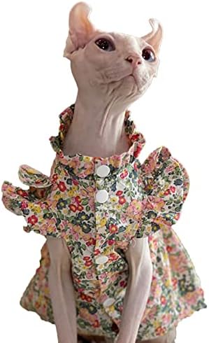 Sphynx בגדי חתול חסרי שיער קיץ דק פרע שרוול שרוול אפוד שמלת הדפסת פרחים אופנה טנק כפתור הצמד גופייה