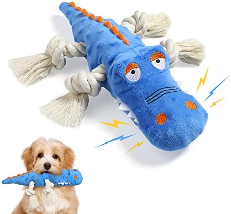 צעצועי כלב קטיפה של פאבאבו, צעצועי לעיסת כלבים עמידים עם חבל כותנה חורק לניקוי ואילוף שיניים,