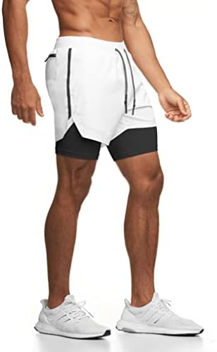 Aiihoo Mens 2 ב 1 ריצה של אימון אתלטי מכנסיים קצרים מהיר גזעי שחייה יבש עם כיסי רוכסן של אניה ולולאת