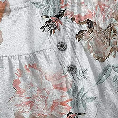 טוניקת קיץ של 2023 טוניקה של 2023 שרוול קצר שרוול רופף חולצות הנלי זורמות חולצות פרחוניות חמודות ללבוש עם חותלות