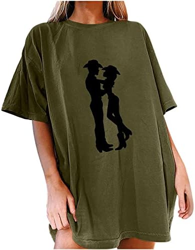 חולצות צוואר עגול של נשים ולנטיין חולצות קיץ מזדמנים צמרות טיפות ג'וניור צמרות מערביות בוקובוי גרפי.