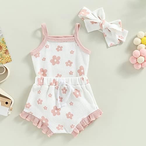 GuliRifei יילוד תינוקות תינוקות פרחים פרחים מכנסיים קצרים תינוקות בנות סרוגים שרוול קצר רומפר