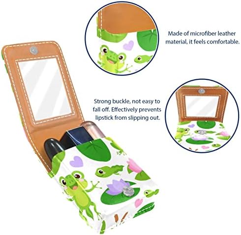 יפה צפרדעים לוטוס איפור שפתון מקרה עם מראה עבור ארנק קוסמטי פאוץ שפתון מחזיק