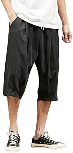 מכנסי קפריס של Ubst Capris בסגנון יפני פלוס מכנסיים מזדמנים רופפים בקיץ מתחת לברך אלסטי שרוך מכנסיים