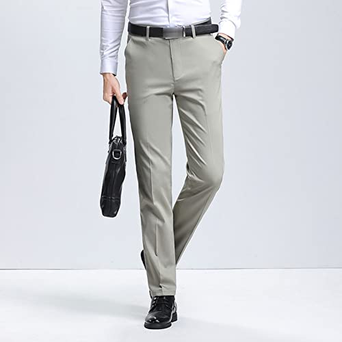מכנסיים מתיחה בכושר דק לגברים מכנסיים חליפה מזדמנים בצבע אחיד קלאסי מכנסיים נוחות עסקית קלים