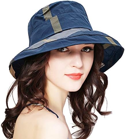 דוקילה כובעי דלי מסוגננים לנשים דיג משובץ חיצוני מתקפל משובץ שמש/כובע גשם עם רצועת סנטר