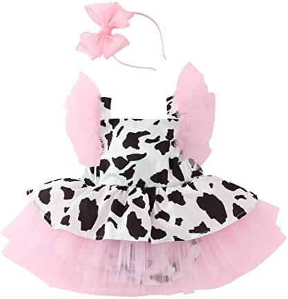פעוטות ילדה שמלת סתיו בנות תינוקות רומפר שמלת תינוק הדפס פרה בגדי טול קח תלבושת הביתה