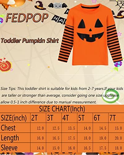 חולצת ליל כל הקדושים של Fedpop לילדת פעוטות נערת דלעת פס שלד שרוול ארוך חולצת כותנה לילדים 2-7 שנים