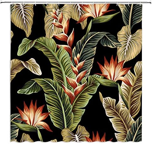 וילון מקלחת עלים דקלים וינטאג 'עלי בננה נושא צמח טרופי פרח פרח ירוק ג'ונגל הוואי אביב קיץ עונת סצנה