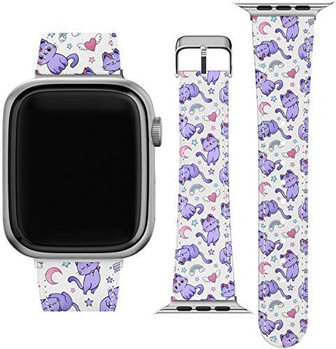 צפו בלהקה תואמת לסדרת Apple Watch 7/6/SE/5/4/3/2/1 38-40-42-44-45 ממ סגול חמוד סגול עמיד קוואיי חתול דקה חד