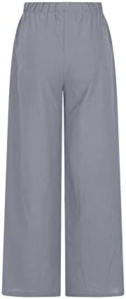 מכנסי כותנה מזדמנים של מכנסי רגל רחבים של נשים בקיץ צבע מוצק טרנדי גבוה מכנסיים משיכים עם כיסים