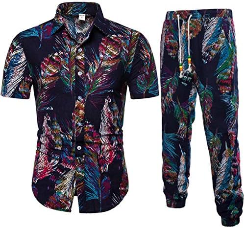 שני חלקים של Kissqiqi לגברים 2 חתיכות פרחוניות תלבושות הוואי מזדמנים חליפות חולצות שרוול קצר+ערכות