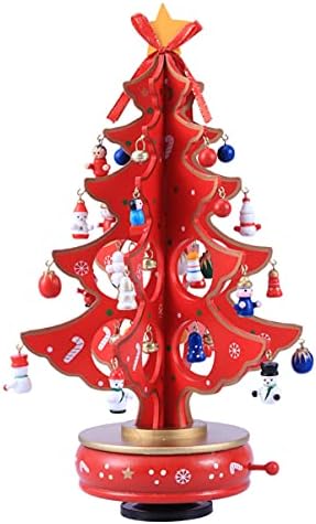 קופסת מוסיקה לחג המולד של Vorcool עיצוב שעון עץ עץ חג המולד עם תליונים קופסת מוסיקה מיניאטורית ליום הולדת ולנטיין