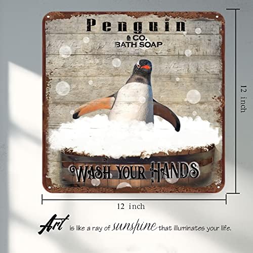פינגווין פינגווין אמבטיה סבון מתכת שלט פח לשטוף פרסות רטרו פח שלט פח בית מגורים עיצוב אמבטיה