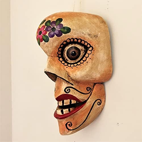 מסכת גולגולת שלד Dia de Los Muertos יום של הגואטמלה המגולפת ביד המת 12 x 6.75 x 6 אינץ '