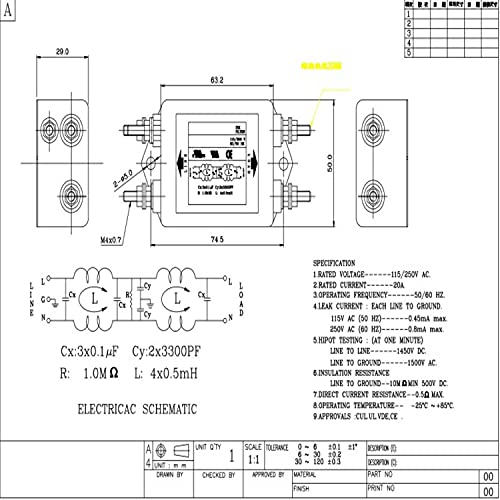 BLS AC 115/250V 20A CW4L2-20A-S דיכוי הרעש כוח EMI פילטר