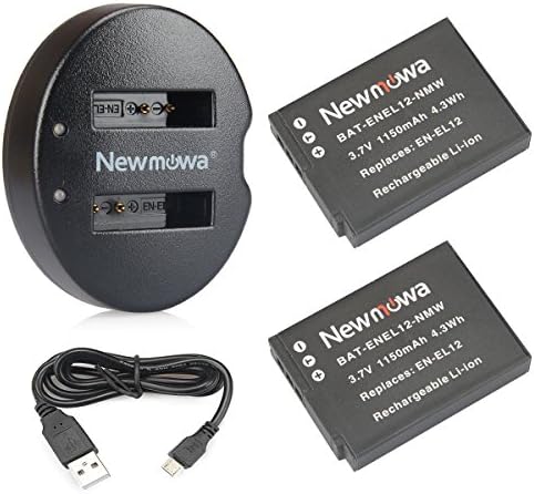 EN-EL12 סוללה להחלפת NewMowa ומטען USB כפול עבור Nikon EN-EL12 ו- Nikon Coolpix AW100 AW100S AW110 AW110S