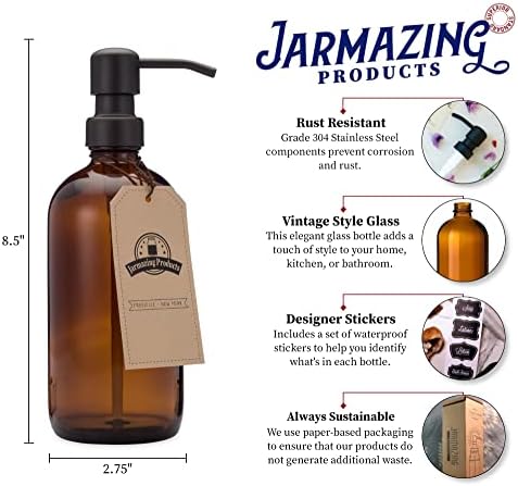 סבון צנצנת זכוכית ענבר ומתקן קרמים עם משאבה שחורה מט - 16 גרם - על ידי מוצרי ג'רמזיינג