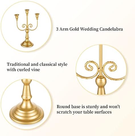 רומדדי קנדלברה גוזל נרות זהב - 3 זרועות 11.8 בעל פמוט חתונה לבעלי פמוט לחתונה למסיבת נושא מרכזית עיצוב