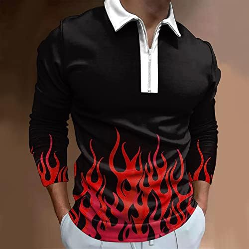 Beuu 2022 חולצות פולו חדשות לגברים, שרוול ארוך 1/4 Zip Up Up Golf Tops Street 3D חולצת מעצבים מזדמנים