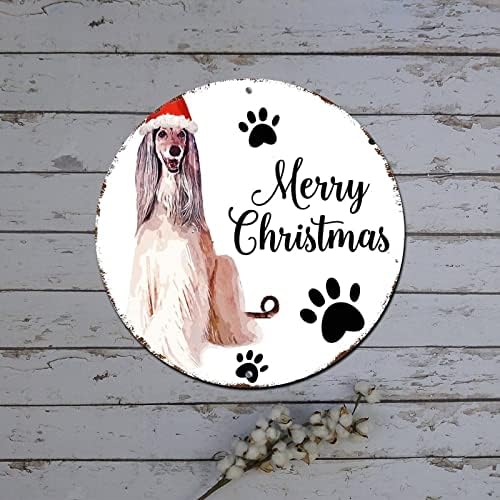 שלט זר משאית אדומה כלב בכובע שלט פח מתכת עגולה קישוטי תלייה לחג המולד שלט זר כפרי מתכת לקיר דלת מטבח ביתית