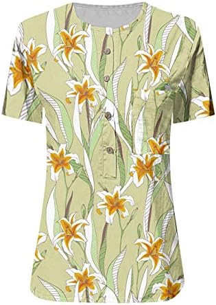 חולצת T לנשים נשים קיץ קיץ כפתור פרחוני כפתור חולצה שרוול קצר חולצות טריקו גדולות