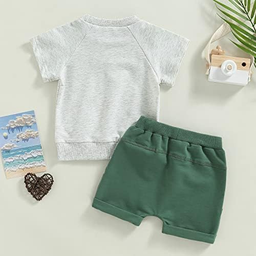 פעוטות בגדי תינוקות בויזים שרוול קצר חולצה חולצה בצבע אחיד המותניים המותניים מכנסיים קצרים סט 2 יחידות תלבושות