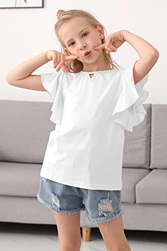 חולצות שרוול פרפר טוניקה של הילדה גורליה חולצת טריקו מוצקה מזדמן לילדים 4-14 ט