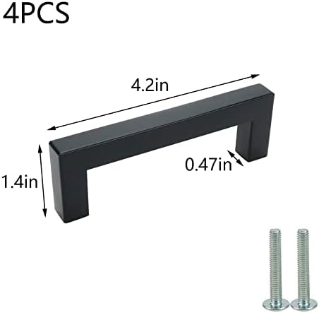 Tighall 4 PCS ידיות ארון נירוסטה, מושכות ארונות מרובעות פשוטות עם ברגים, מרכז חור בגודל 3.78 אינץ