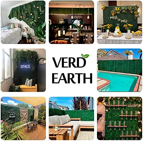 לוחות קיר דשא מלאכותיים של Verdearth, 12 יחידות של 20 x20, תפאורה של קיר ירוק, תפאורה ירוקה, גידור