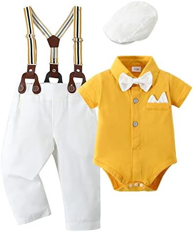 יאלט בגדי תינוקות חליפת תלבושות ג'נטלמן לתינוקות של יילוד 0-18 מ ', חולצת שמלה+קשת+כובע כובש+מכנסי