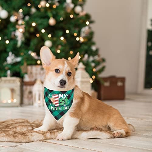 PTDECOR 2 חבילה כלב בנדנה חג המולד באפלו משובץ משובץ חג מולד כלבים צעיף צעיף קרכיאפ סט אביזרי תלבושות