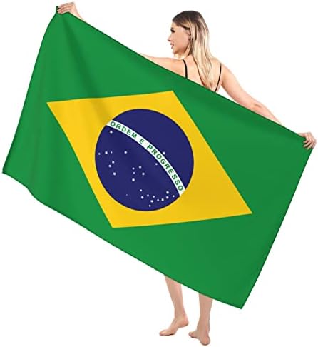 קמוקסי מיקרופייבר ברזיל דגל חוף מגבת חוף דגל ברזיליאני פטריוט ירוק צהוב כחול מגבת רחצה מגבת רכה מהירה ויבש מגבת