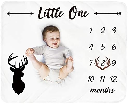 תינוק חודשי מיילסטון שמיכת ילד-יילוד חודש שמיכת יוניסקס ניטראלי אישית מקלחת מתנה קרני צבי משתלת דקור