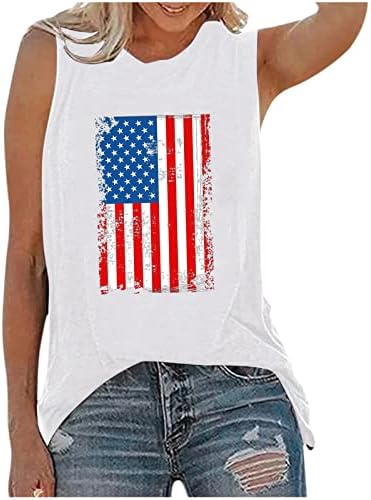 סונאי נשים של רופף בכושר גופיות ארהב אמריקאי דגל הדפסת גרפי טיז אופנה שרוולים צווארון עגול אתלטי