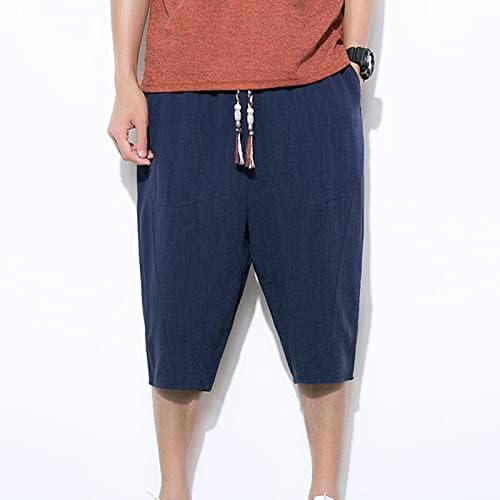 מכנסיים קצרים לגברים של YMOSRH בצבע מוצק מזדמן כותנה פשתן קל משקל קל מכנסיים קצרים נוחים מכנסיים קצוצים