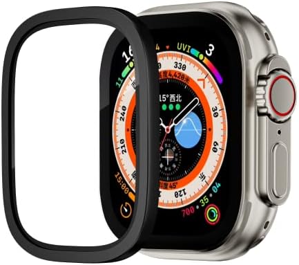 3 חבילות המיועדות למגן מסך Apple Watch Ultra, זכוכית מחוסמת+מסגרת סגסוגת אלומיניום, המיועדת לאביזרי