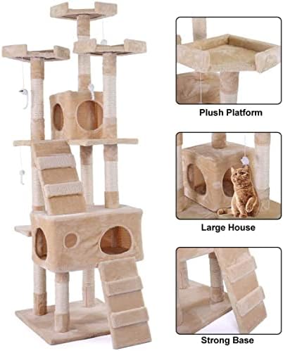 Coziwow 67 אינץ 'עצי חתול גבוהים מגדל מגדל חתול דירה עם פלטפורמה וערסר, מגרדים עמדות עבור גורי חתלתולים לחיות