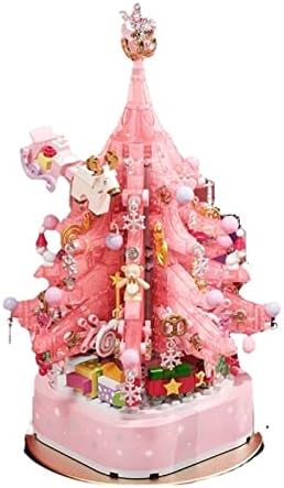 קישוטי חג המולד של חג המולד גביש ורוד עץ חג המולד אבן בניין מתנה קופסת מוסיקה מסתובבת צעצועי חג המולד