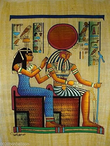 פפירוס אותנטי מקורי מצרי מקורי ציור ציור נייר פרעה עתיק 12 x16 פרעה קינג הורוס והמלכה קליאופטרה