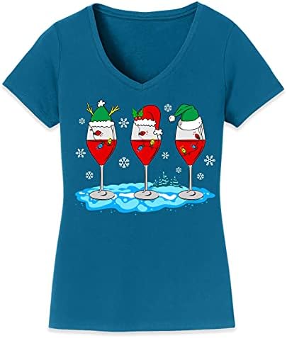 חג המולד יין זכוכית מצחיק חג המולד סנטה כובעי נשים צוואר חולצה