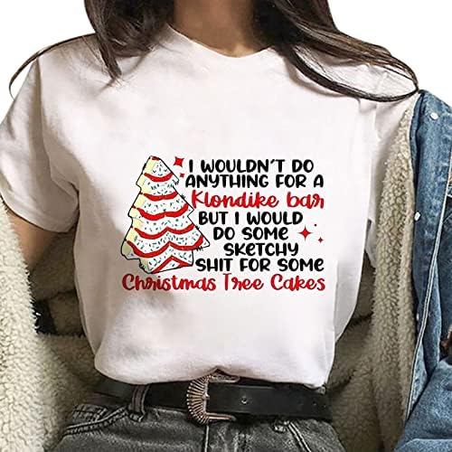 קצר שרוול חולצות לנשים, חג המולד עץ עוגות מכתב דפוס חולצות, נשים של חג המולד יבול חולצות בסוודרים