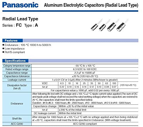 20 יחידות 47UF 50V Panasonic FC Audio Audio התנגדות נמוכה ESR 105 מעלות קבלים טמפרטורה גבוהה 5x11 ממ לאודיו