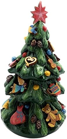 עץ חג המולד של פסלון מעץ עם קישוטים רולי-פולי מוזיקלי 6,88 עיצוב חג גבוה עיצוב חג חג המולד של מחבר לחג המולד.