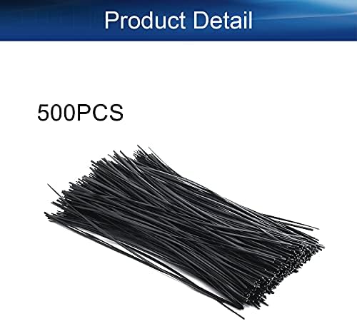Bettomshin 500 יחידות טוויסט מטאלי קשרים 7.87 x 0.07 קשרי כבל כבל PVC מתפתלים חפצים קטנים שחור