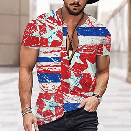 מיאשוי חבילת חולצות לגברים גברים קיץ דגל יום העצמאות דיגיטלי 3 הדפסת רוכסן חולצה שרוול קצר חולצה