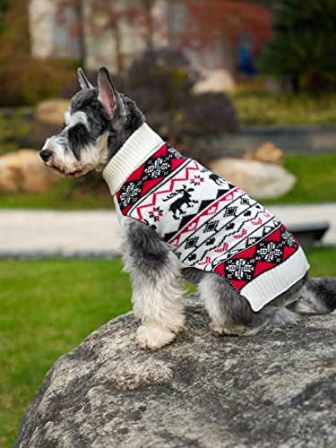 אדום לבן אדום מכוער סרוג איילים סרוג לחג סוודר חג מולד חגיגי לכלבים בגודל בינוני גודל אחורי אורך 14