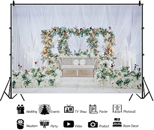 פרחים 12X10ft תפאורת חתונה וילון לבן עלים ירוקים פרחים עלים קיר כלה רקע למקלחת לצילום