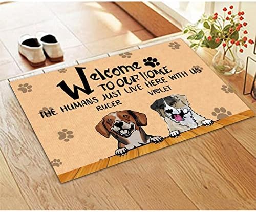 ברוך הבא לביתנו בני האדם פשוט גרים כאן איתנו מרפסת דלת הכניסה חיצונית כלב כלב כלב כלבים כפות הדפס קוקוס שטיחי