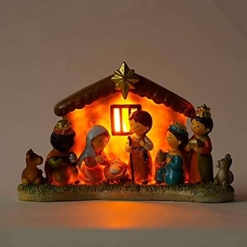 סצנת חג המולד סצנת שרף מקורה עם קישוטי חג המולד LED מתנות לאחיות על כדורי קישוט לחג המולד הקטנים